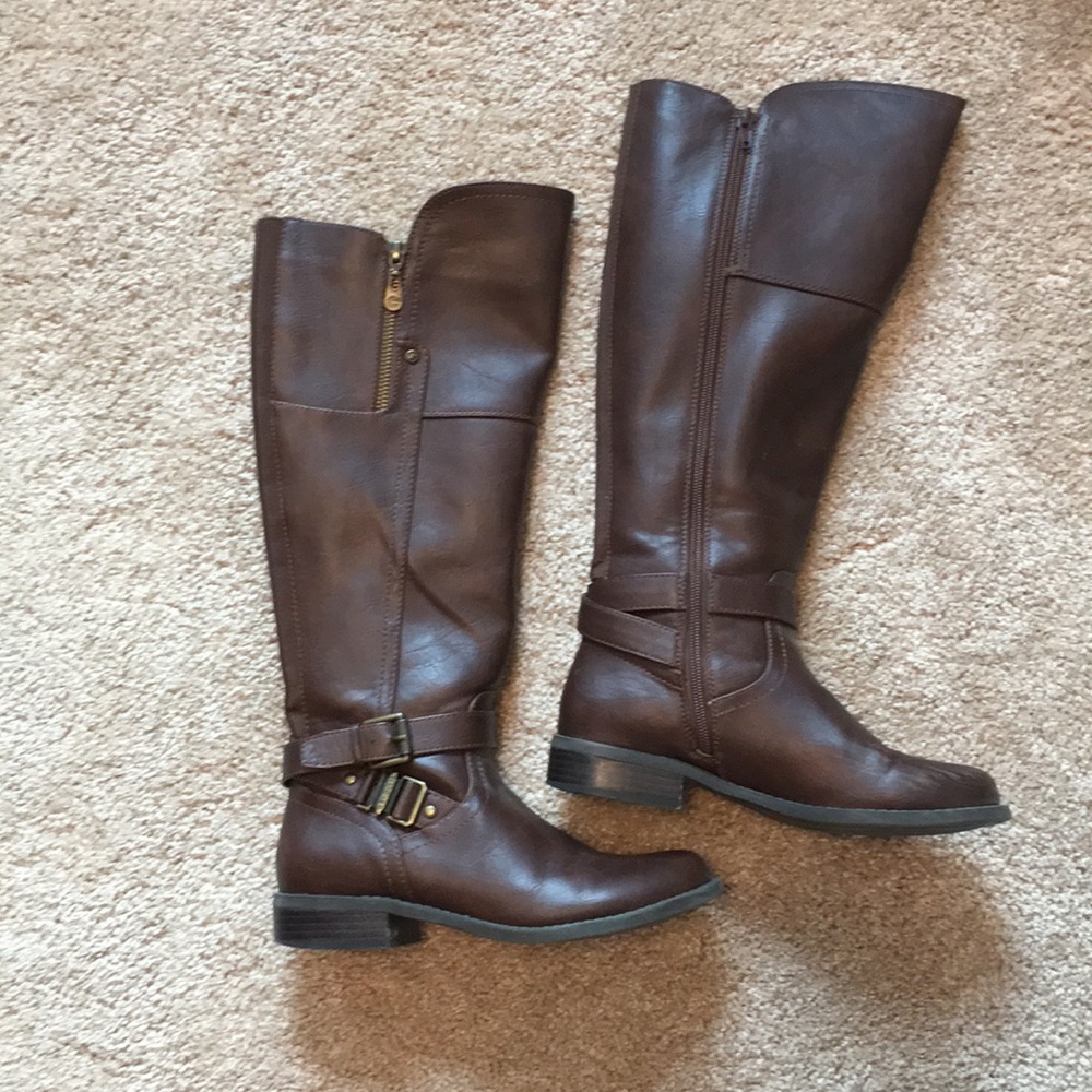 Brown leather boots